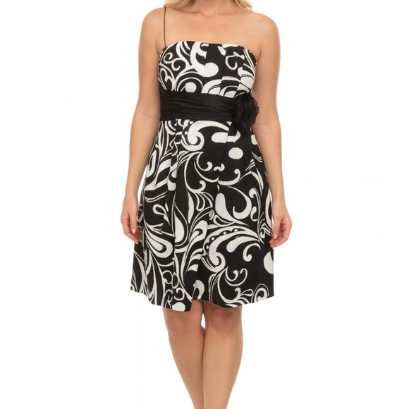 Corey P. dress mini tie waist strapless black/white paisley printed NEW SZ 12 - Picture 1 of 15